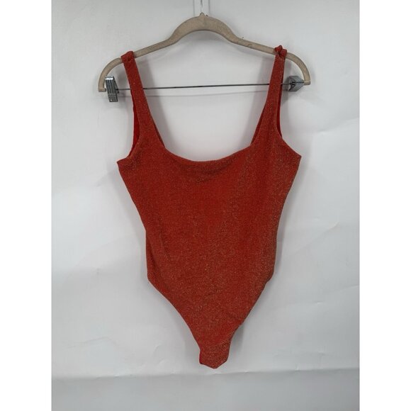 Aerie Sparkle Babewatch One Piece Cheekiest Swimsuit Women L Orange Real Good - Picture 1 of 6